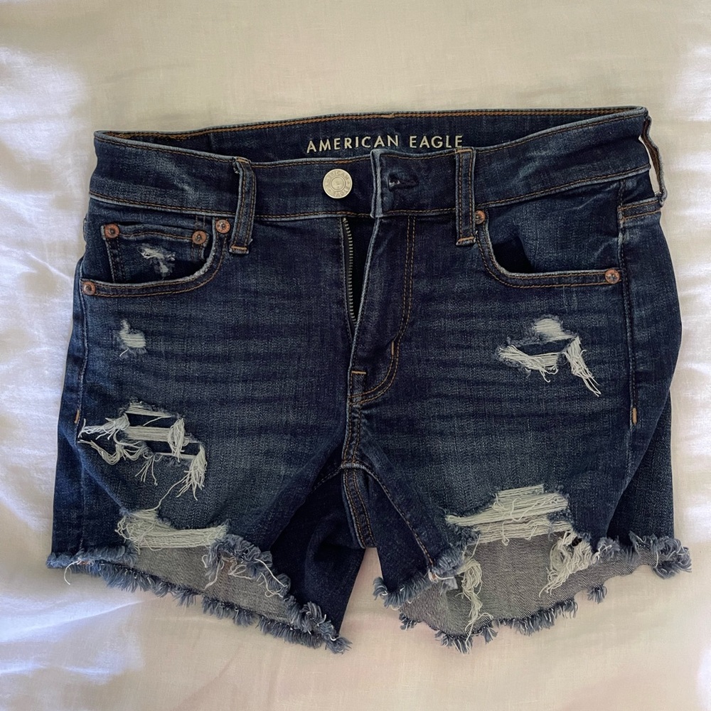 American Eagle Outfitters Distressed Dark Blue Denim Jean Shorts